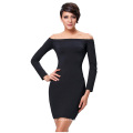 Kate Kasin Sexy Women&#39;s Solid Color Long Sleeve Black Off Shoulder Dress KK000224-1